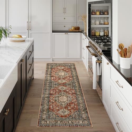 Lahome Oriental Kitchen Runner Rug Non Slip, 2x5 Washable Hallway Runner - color: Brick Red, size: 2' x 5' (Runner)