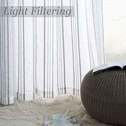 SXZJTEX Grey White Striped Linen Curtains 63 Inch Bedroom Living Room - color: Grey, size: 42"W x 63"L (Pack of 2)