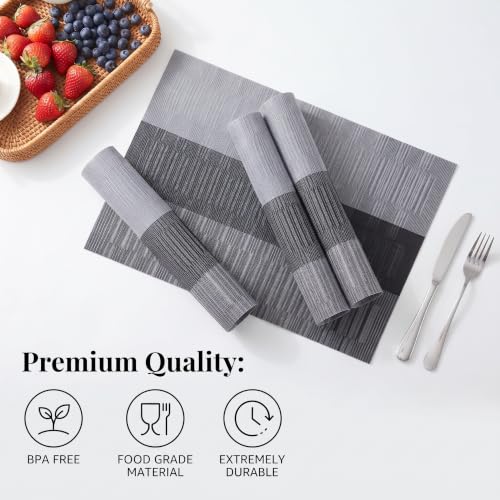 Winknowl Placemats Set of 8, Heat Resistant Non-Slip Vinyl Woven Table Mats for Dining Table, Washable Durable Elegant Place Mats for Kitchen Indoor/Outdoor Use (Black) - color: Bamboo Black, size: Set of 8