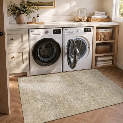 3x5 Washable Boho Entryway Area Rug Dark Beige Non-Slip Door Mat - color: Dark Beige, size: 3' x 5' (Rectangular)