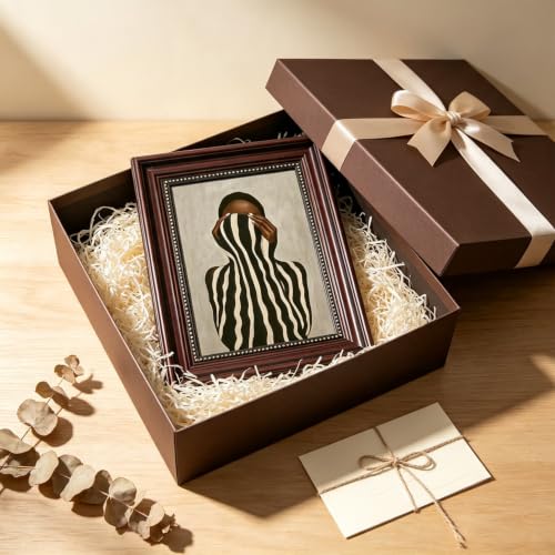 Dark Brown Framed Black and White Striped Woman Wall Art 9x11 in - color: Black White Striped, size: 11"L x 9"W
