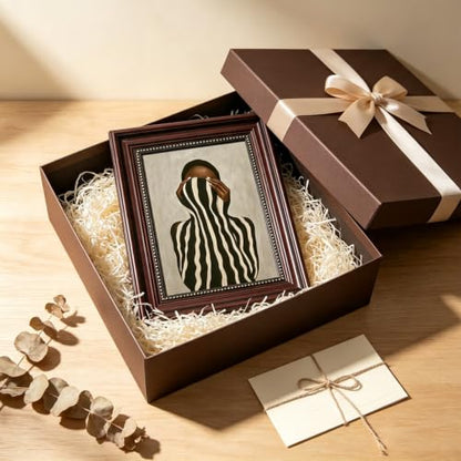 Dark Brown Framed Black and White Striped Woman Wall Art 9x11 in - color: Black White Striped, size: 11"L x 9"W