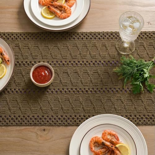 Artoid Mode Coffee Woven Farmhouse Hollow Table Runner 12x36 Inch - color: Light Coffee, size: 12" x 36", Table Runner