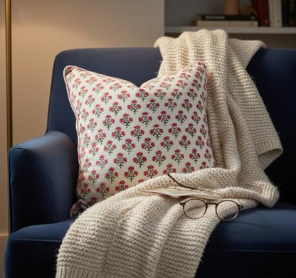 ATOSII Cotton Blockprint Throw Pillow Cover, Gulbahar Pink, 2 Pcs, 24 X 24 - color: Gulbahar, size: 24" x 24" (Pack of 2)