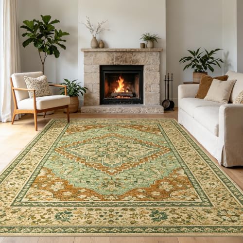 Joydeco Area Rugs 8x10 for Living Room Bedroom, Large Dining Room Rug - color: Brown&brick&green, size: 8' x 10' (Rectangular)