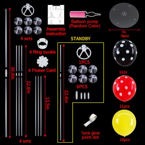 TONIFUL 4 Set Black Red Yellow Polka Balloon Stand Centerpieces for Table - color: Black Red Yellow Polka