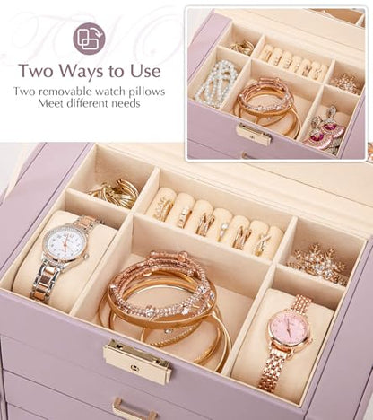 Homde Jewelry Box Large for Women: 6 Layers Organizer with 5 Drawers - color: Gray Purlpe