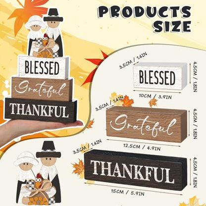 4 Pcs Thanksgiving Decor for Home Pilgrim Couple Wooden Signs with Turkey - style: Pilgrim
