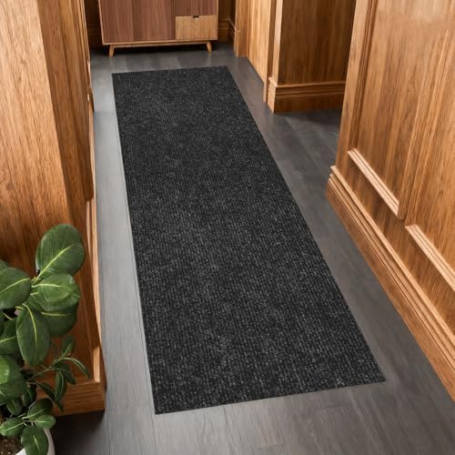 Outdoor Runner Rug 2 ft x 6 ft for Hallway with TPR Backing, Black Fine Stripes Non-Slip Indoor Runner Rugs Suitable for Balcony, Kitchen, Patio, Garage, Deck, Stair and Entryway Areas - color: Black Fine Stripes, size: 2' x 6' (Runner)