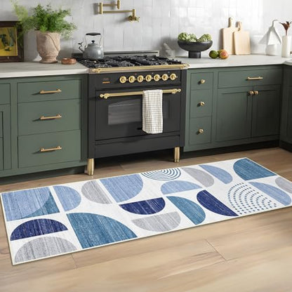 MUJOO Runner Rug Washable,Blue 2x6 Area Rugs Non Slip Modern Abstract - color: Blue and Grey, size: 2' x 6' (Rectangular)
