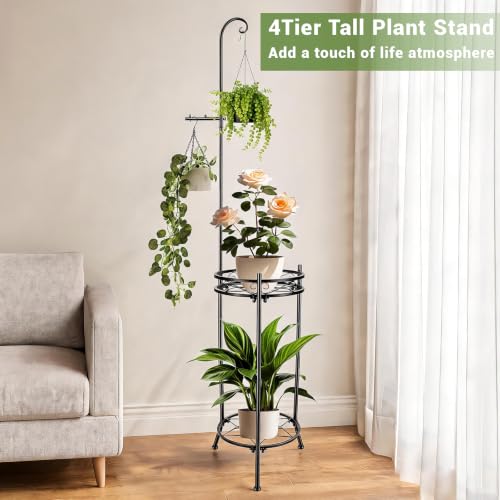Plant Stand,Adjustable 3 Tier Potted Holder Flower Pot Stand with Hangers