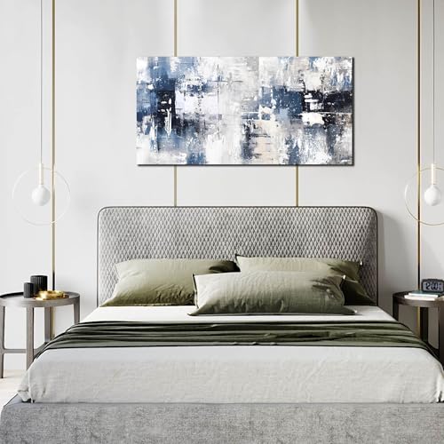 Prepeyssee White and Blue Abstract Canvas Wall Art for Living Room Bedroom Home Office Large Modern Grey Abstract Canvas Prints Picture Ready to Hang Size 20x40 - color: white, size: 20"L x 40"W