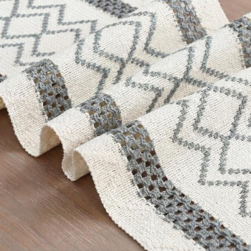 Artoid Mode Dark Grey Stripe Diamond Woven Table Runner 12x36 Inch - color: Dark Grey, size: 12" x 36", Table Runner