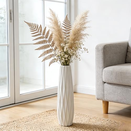 Large White Ceramic Vase, 17.7" Tall Floor Vase for Pampas Grass - color: Ten Stripes, size: Height-17.7 Inch