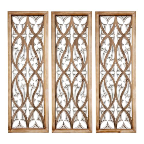 XIAOAIKA Boho Hand-Carved Ornate Geometric Wood Wall Art Panels, Set of 3 - color: STYLE B