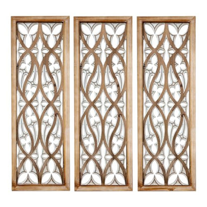 XIAOAIKA Boho Hand-Carved Ornate Geometric Wood Wall Art Panels, Set of 3 - color: STYLE B