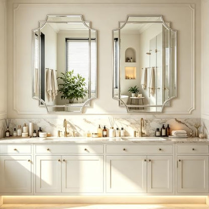 48"x31.6" Rectangle Beveled Mirror with Silver Geometric Frame - color: Silver, size: 48"L x 31.6"W