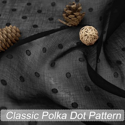 Black Sheer Curtains 108 Inches Long 2 Panels Polka Dots Pattern Grommet - color: Black, size: 52"W x 108"L (Pack of 2)