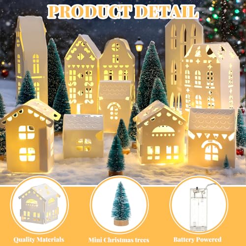 Chunful 20 Pack Christmas Village Houses Set with Light Paper Buildings