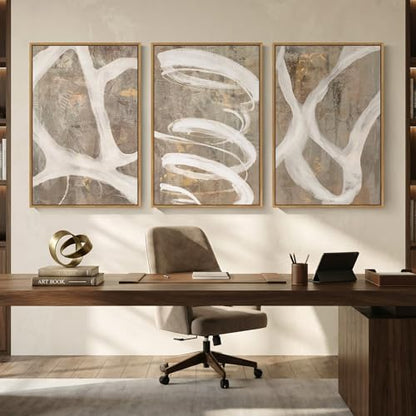 Large Framed Neutral Beige Abstract Wall Art for Living Room, 3 Piece 24x36 - color: Neutral Taupe, size: 24" W x 36" H x 3pcs