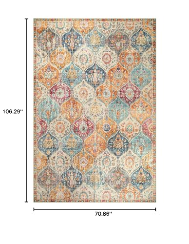 Lahome Moroccan 6x9 Rugs for Living Room, Washable 6x9 Area Rug for Bedroom - color: Burnt Orange/Teal Multi, size: 6' X 9' (Rectangular)