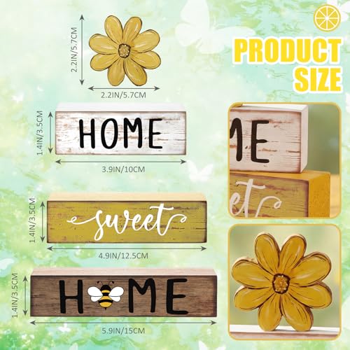 Cinnvoice 4 Pcs Yellow Bee Daisy Wooden Block Decor Farmhouse Tiered Tray - style: Bee Daisy