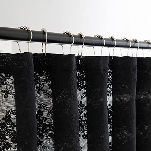 TUDECO Black Lace Shower Curtain with Valance, Gothic Style, 72 x 72 Inch - color: Black, size: 72"W x 72"L (Pack of 1)