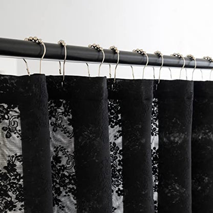 TUDECO Black Lace Shower Curtain with Valance, Gothic Style, 72 x 72 Inch - color: Black, size: 72"W x 72"L (Pack of 1)