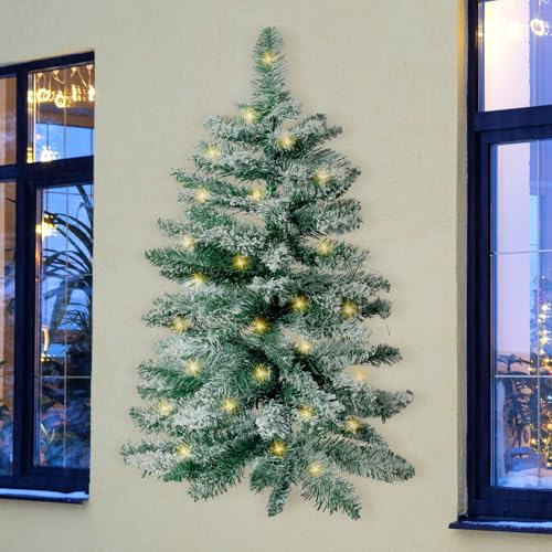 Blosssound 2 Feet Wall Christmas Tree Snow Flocked with Warm White Lights