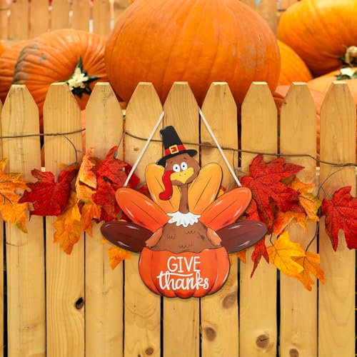 Wood Wreath for Front Door Porch Window Wall Hanging Decor (Thanksgiving) - style: Thanksgiving