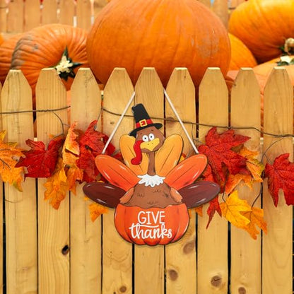 Wood Wreath for Front Door Porch Window Wall Hanging Decor (Thanksgiving) - style: Thanksgiving