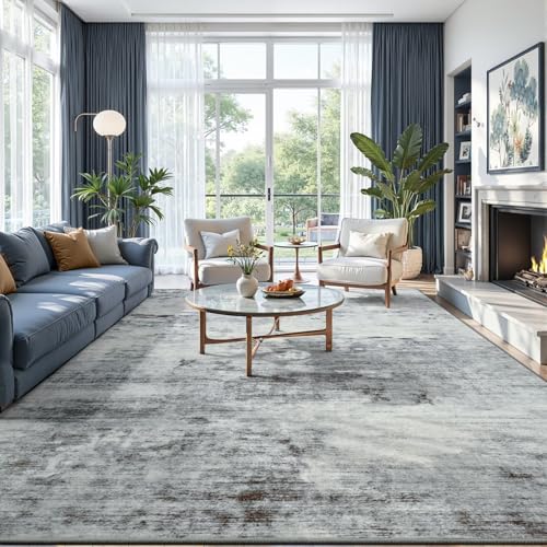 Toneed Washable 7x9 Grey Area Rug with Non-Slip Backing for Living Room - color: Light Neutral Gray, size: 7' x 9' (Rectangular)