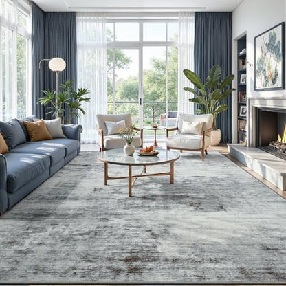 Toneed Washable 7x9 Grey Area Rug with Non-Slip Backing for Living Room - color: Light Neutral Gray, size: 7' x 9' (Rectangular)