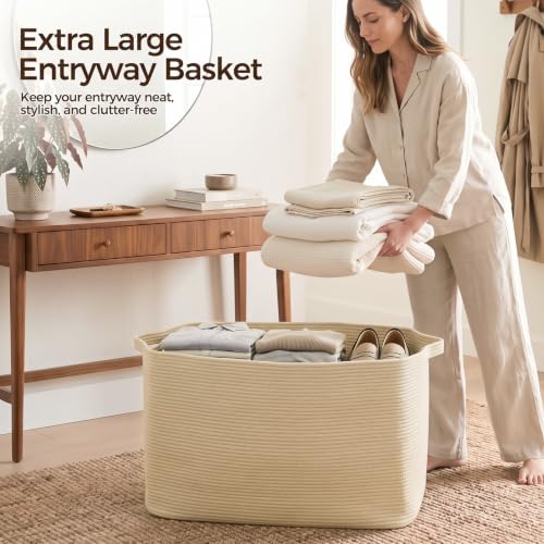 OIASKET 95L Extra Large Blanket Basket, 24" x 16.9" x 14.2" Woven Basket - color: Jute, size: 24"x16.9"x14.2"