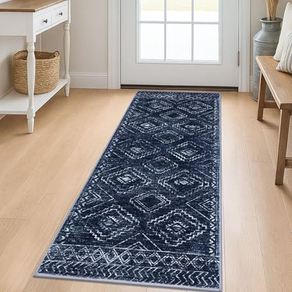 KILOCOCO Washable Runner Rug 2x5 ft Non Slip Hallway Runners, Dark Blue - color: Dark Blue, size: 2' x 5' (Runner)