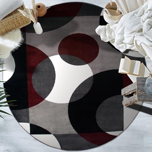 Rugshop Circles Modern Soft Living Room Bedroom Round Rug Burgundy 6'6" - size: 6'6" (Round)