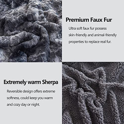 NEWCOSPLAY Faux Fur Sherpa Throw Blanket for Couch, Grey, 50"x60" - color: Grey, size: Throw(50"x60")