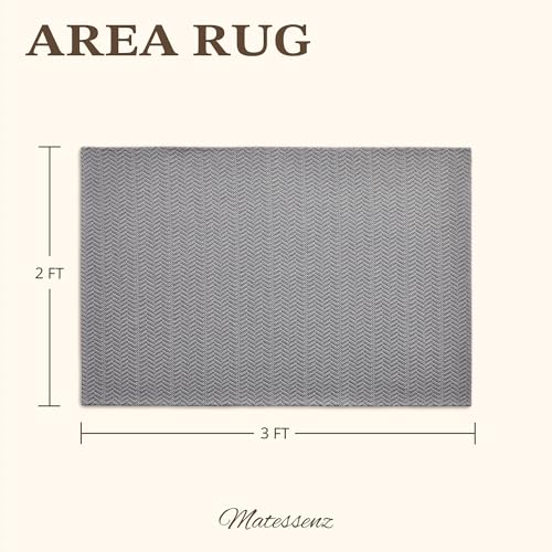 MatEssenz 3x5 ft Faux Linen Area Rug, Washable Woven Textured Carpet for Living Room Bedroom, Slip Resistant Gel Backing Indoor Accent Rug for Reading Nook Bed End, Grey - color: Grey, size: 3' x 5' (Rectangular)