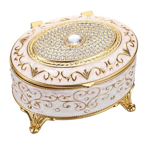 Vintage Jewelry Box Small Trinket Box - Oval Enamel Treasure Chest Box Metal Jewelry Box Golden Rings Earrings Holder Hand Painted Jewelry Keepsake Box Gift for Birthday, Christmas - style: Oval Shape