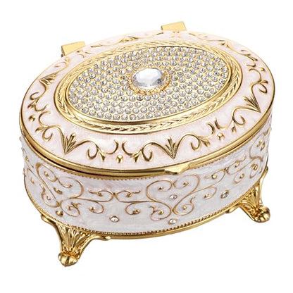 Vintage Jewelry Box Small Trinket Box - Oval Enamel Treasure Chest Box Metal Jewelry Box Golden Rings Earrings Holder Hand Painted Jewelry Keepsake Box Gift for Birthday, Christmas - style: Oval Shape