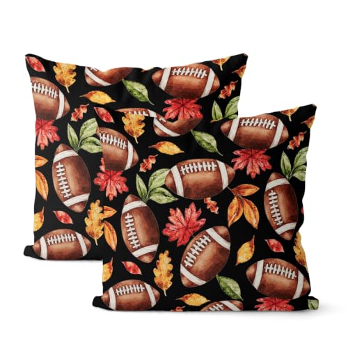 Fall Pillow Covers 18x18 Set of 2 Black Brown Football Leaves Decorative Throw Pillow Covers Outdoor Autumn Thanksgiving Decoration Colorful Pillowcase Farmhouse Cushion Case for Couch Sofa - color: Football Leaves-black-3, size: 18" x 18" (Pack of 2)