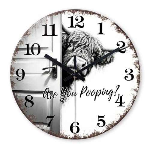 XNM 14 Inch Highland Cow Glass Wall Clocks Battery Operated - color: Black3, size: 14 Inch