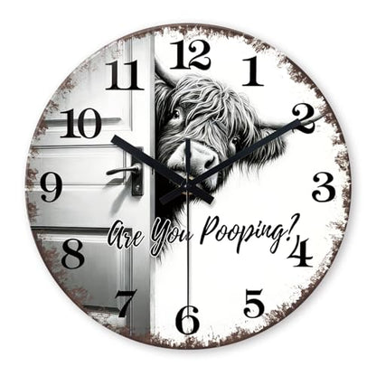 XNM 14 Inch Highland Cow Glass Wall Clocks Battery Operated - color: Black3, size: 14 Inch