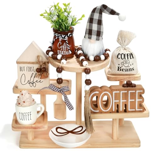 Coffee Bar Decor, 8 PCS Coffee Decorations for Tray Table Centerpieces - color: Coffee