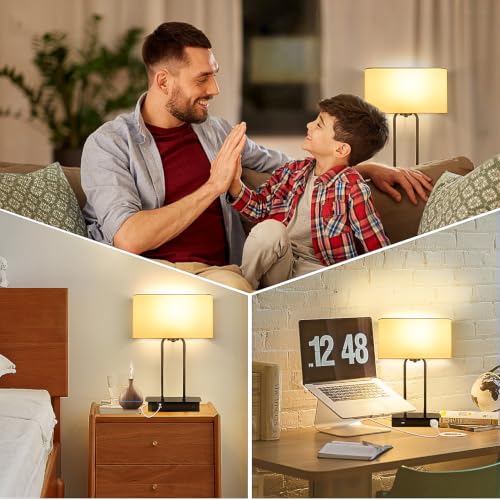 BesLowe 16’’ Table Lamp for Bedroom, Bedside Nightstand Lamp with LED Bulb - color: White