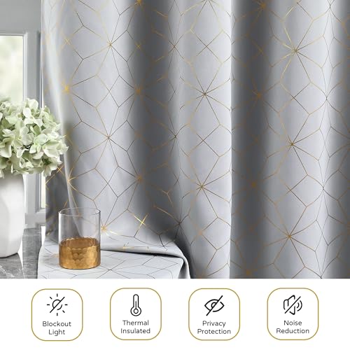 Beauoop Grey Gold 100% Blackout Curtains for Bedroom 50x63 2 Panels - color: Grey/Gold, size: 50"W x 63"L (Pack of 2)