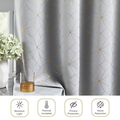 Beauoop Grey Gold 100% Blackout Curtains for Bedroom 50x108 2 Panels - color: Grey/Gold, size: 50"W x 108"L (Pack of 2)