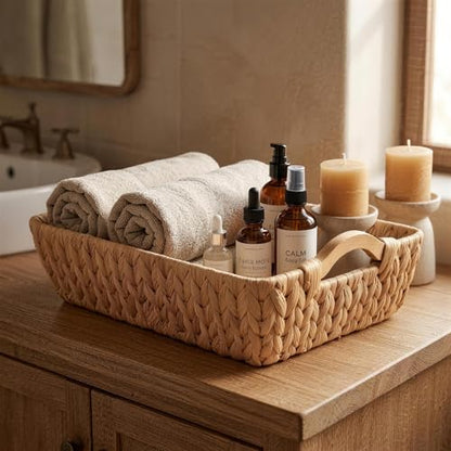 Water Hyacinth Wicker Storage Basket, Rectangular