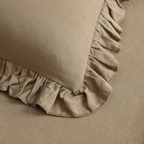 Foindtower Linen Fringe Ruffle Throw Pillow Covers 18×18 Inch Light Brown - color: Cocoa Brown, size: 18" x 18" (Pack of 2)