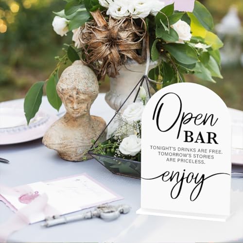 Acrylic Wedding Sign Wedding Signs for Ceremony Open Bar Sign for Wedding Modern Calligraphy Arch Acrylic Table Top Sign for Wedding Reception and Event Party Table(white） - color: Open Bar